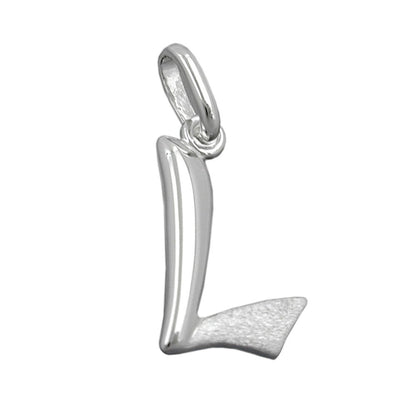 Pendant 15x9mm letter L partially matte shiny silver 925
