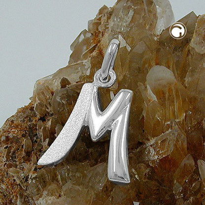 Pendant 15x13mm letter M partially matte shiny silver 925