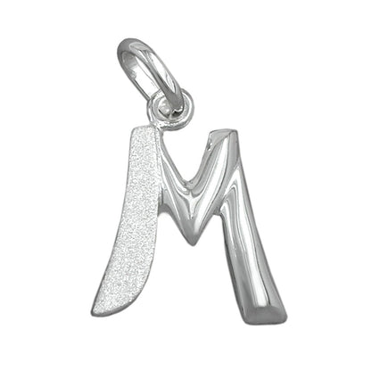 Pendant 15x13mm letter M partially matte shiny silver 925