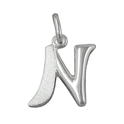 Pendant 15x12mm letter N partially matte shiny silver 925