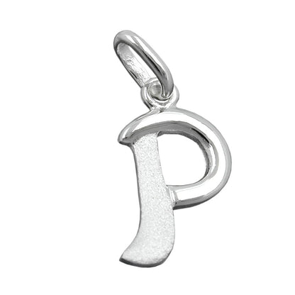 Pendant 15x9mm letter P partially matte shiny silver 925
