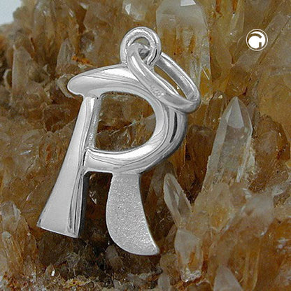 Pendant 15x10mm letter R partially matte shiny silver 925