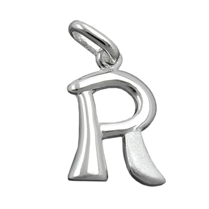Pendant 15x10mm letter R partially matte shiny silver 925