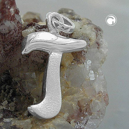 Pendant 15x11mm letter T partially matte shiny silver 925