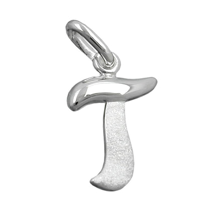 Pendant 15x11mm letter T partially matte shiny silver 925