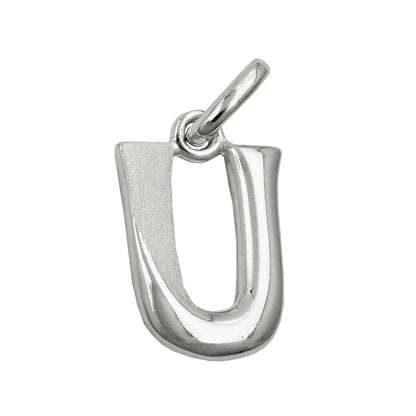 Pendant 15x9mm letter U partially matte shiny silver 925