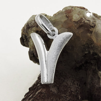 Pendant 15x11mm letter V partially matte shiny silver 925