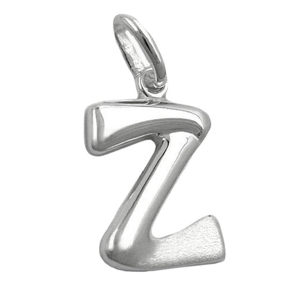 Pendant 15x10mm letter Z partially matte shiny silver 925