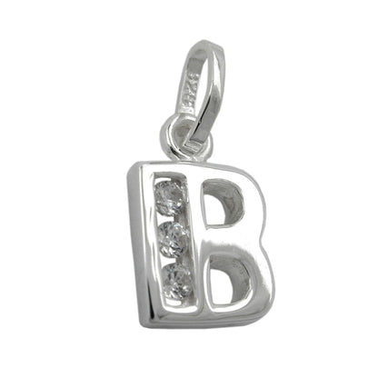 Pendant 8x7mm letter B shiny with zirconias silver 925