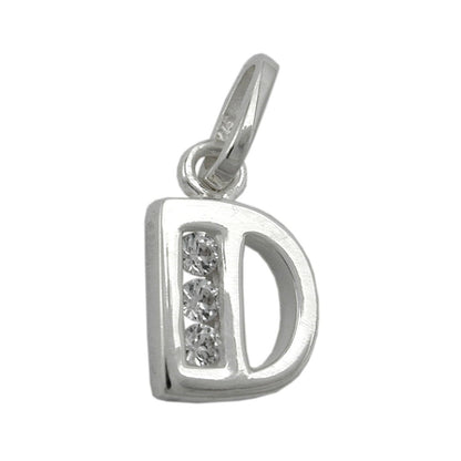 Pendant 8x7mm letter D shiny with zirconias silver 925