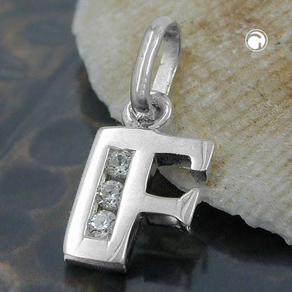 Pendant 8x7mm letter F shiny with zirconia silver 925