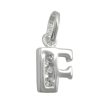 Pendant 8x7mm letter F shiny with zirconia silver 925
