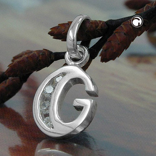 Pendant 8x7mm letter G shiny with zirconias silver 925