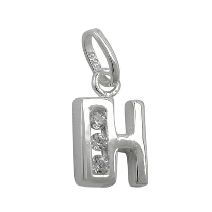 Pendant 8x7mm letter H shiny with zirconias silver 925