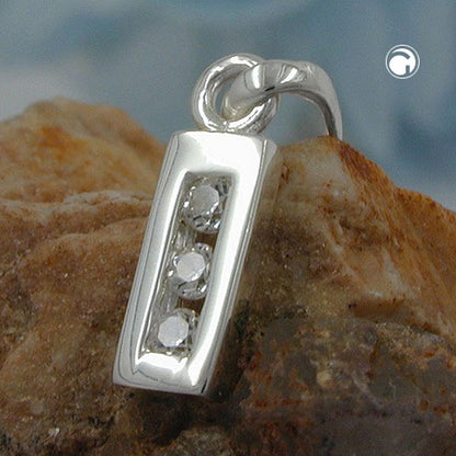 Pendant 8x3mm letter I shiny with zirconias silver 925