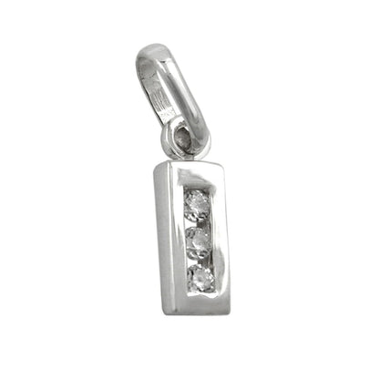 Pendant 8x3mm letter I shiny with zirconias silver 925