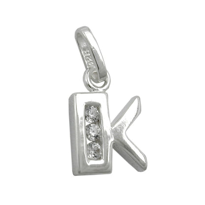 Pendant 8x7mm letter K shiny with zirconias silver 925