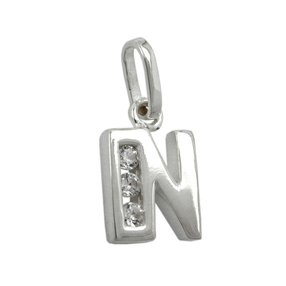 Pendant 8x7mm letter N shiny with zirconias silver 925