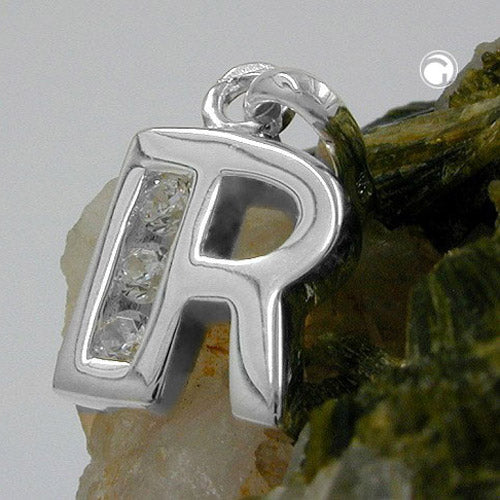 Pendant 8x7mm letter R shiny with zirconias silver 925