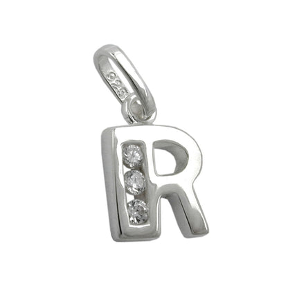 Pendant 8x7mm letter R shiny with zirconias silver 925