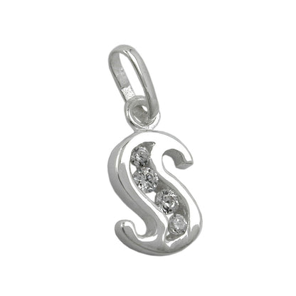 Pendant 8x6mm letter S shiny with zirconias silver 925