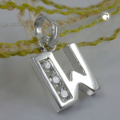 Pendant 8x7mm letter W shiny with zirconias silver 925