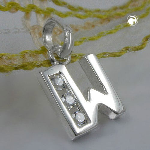 Pendant 8x7mm letter W shiny with zirconias silver 925