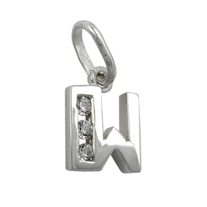 Pendant 8x7mm letter W shiny with zirconias silver 925