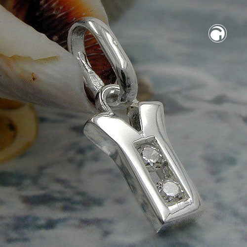 Pendant 8x5mm letter Y shiny with zirconias silver 925