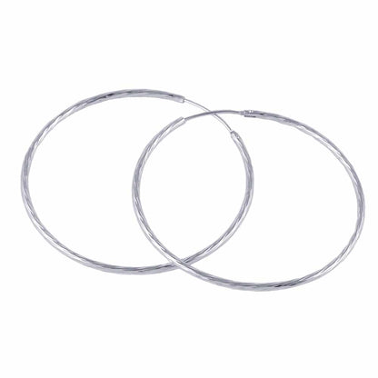 Hoop earrings 50mm wire hoops with plug closure diamond-cut silver 925