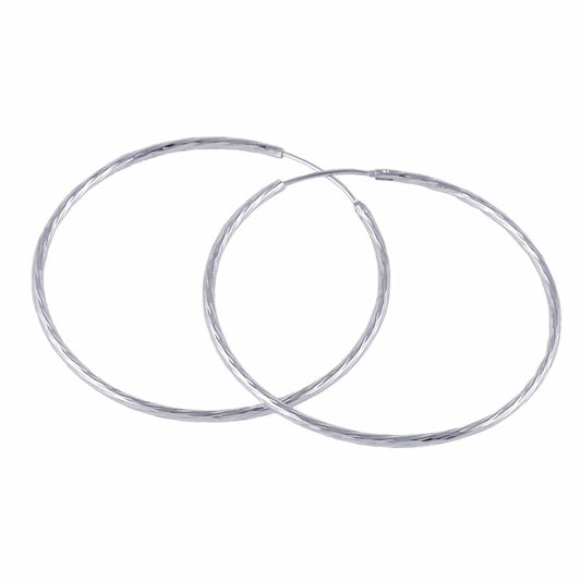 Hoop earrings 50mm wire hoops with plug closure diamond-cut silver 925