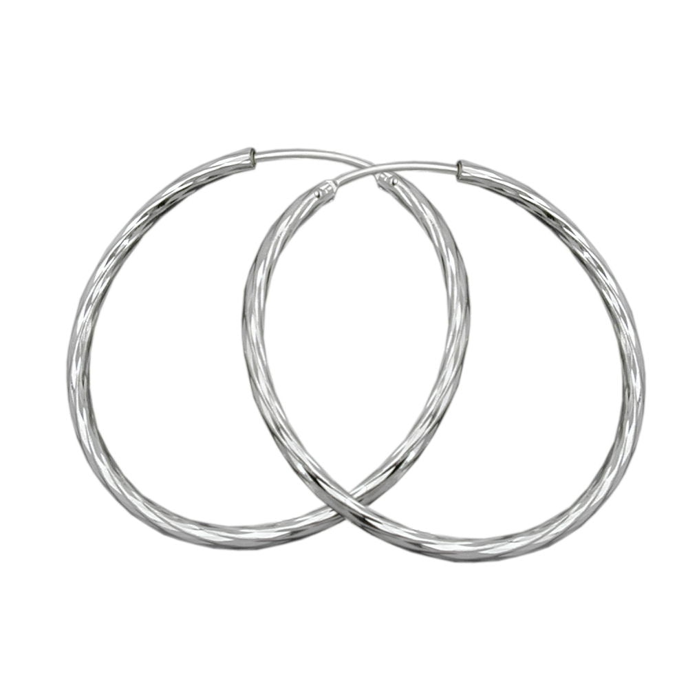 Creolen „35×1,8 mm Drahtcreole mit Steckverschluss diamantiert“ Silber 925 – puristisch & stilvoll