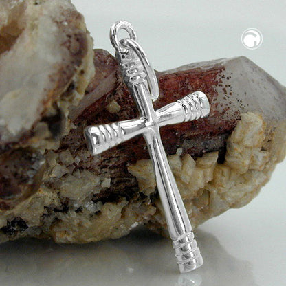 Pendant 24x14mm cross shiny ringed ends silver 925
