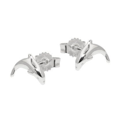 Stud earring 10mm jumping dolphin shiny silver 925