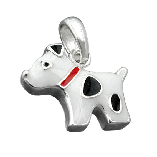 Pendant 12x10mm dog black spotted colored lacquered 925