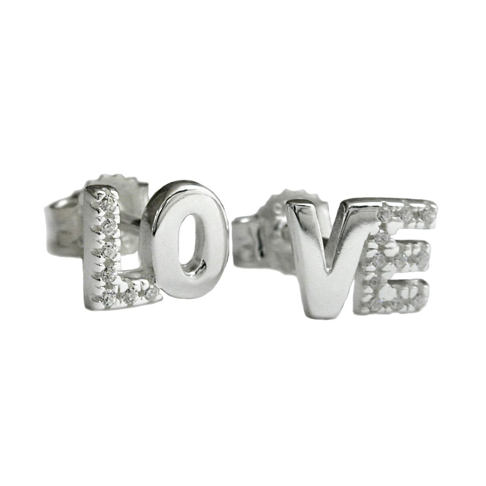 Stud earrings 6x7mm zirconia LOVE silver 925