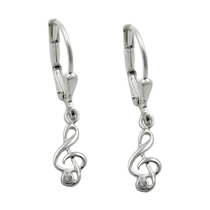 Ear leverback earrings earrings 25x5mm clef with zirconia silver 925