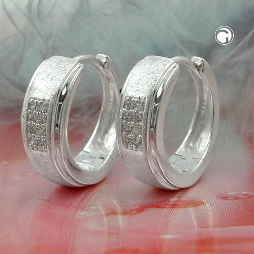 Creole 14x5mm folding hinge matt-shiny zirconia silver 925