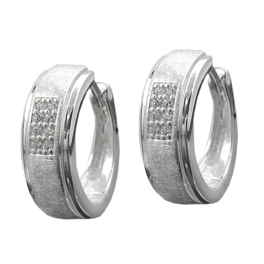 Creole 14x5mm folding hinge matt-shiny zirconia silver 925