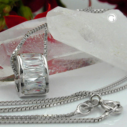 Chain 0.9mm pendant oval with zirconias rhodium-plated silver 925 42cm