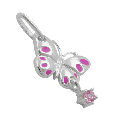 Pendant 18x8mm butterfly with zirconia pink silver 925