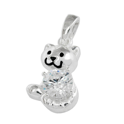 Pendant 15x10mm cat with zirconia shiny silver 925