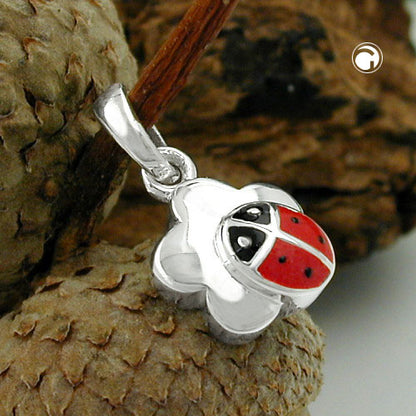 Pendant 8.5mm ladybug on flower silver 925