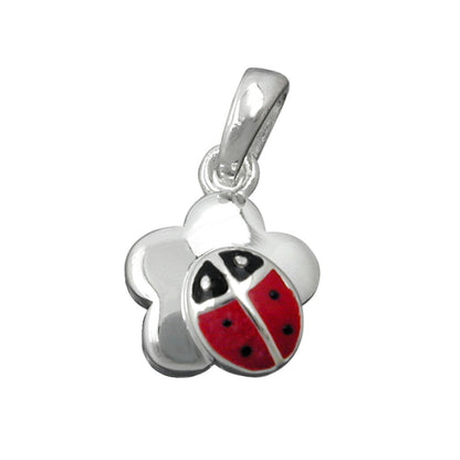 Pendant 8.5mm ladybug on flower silver 925