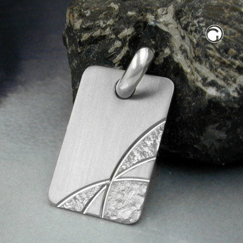 Pendant 24x16mm engraving plate matt-diamond-plated rhodium-plated silver 925