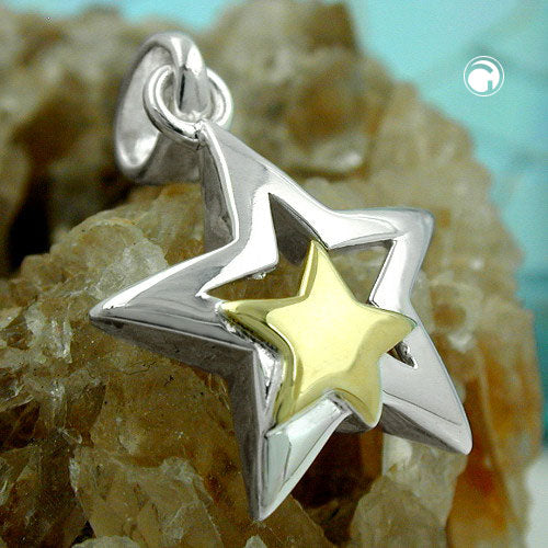 Pendant 13mm star bicolor silver 925