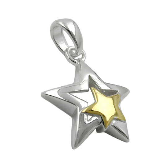 Pendant 13mm star bicolor silver 925