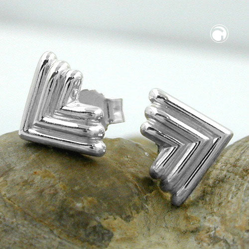 Stud earring 9x7mm angle triple silver 925