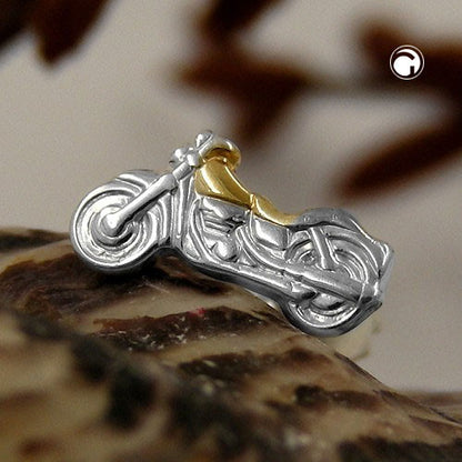 Stud earring 8x4mm motorcycle bicolor 1 piece silver 925