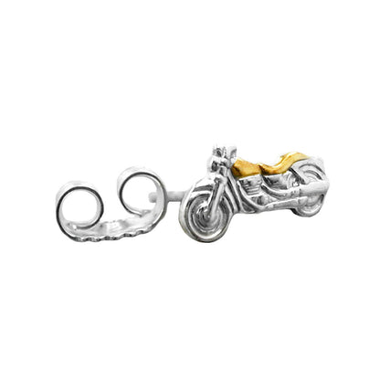 Stud earring 8x4mm motorcycle bicolor 1 piece silver 925